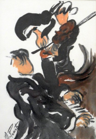 Peinture intitulée "Duo symphonique N°2" par Monique Perret, Œuvre d'art originale, Aquarelle Monté sur Carton