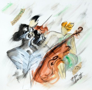 Peinture intitulée "Duo symphoniqe N°3" par Monique Perret, Œuvre d'art originale, Aquarelle Monté sur Carton