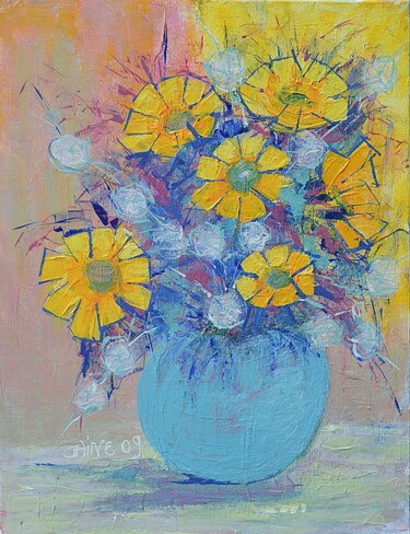 Painting titled "TOURNESOLS" by Monique Rouquier (Jaine M), Original Artwork, Acrylic Mounted on Wood Stretcher frame