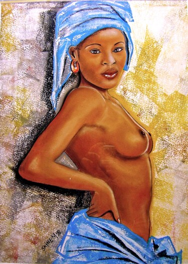 Painting titled "L'AFRICAINE" by Monique Rouquier (Jaine M), Original Artwork, Pastel Mounted on Glass