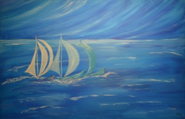 Painting titled "Les bateaux" by Monique Schoonenburg (MSC), Original Artwork, Acrylic