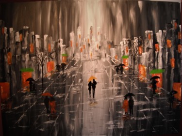 Painting titled "Balade sous la pluie" by Monique Schoonenburg (MSC), Original Artwork, Acrylic