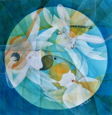 Peinture intitulée "Anges musiciens" par Monique Tackels, Œuvre d'art originale, Huile