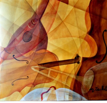 Peinture intitulée "Instruments de musi…" par Monique Tackels, Œuvre d'art originale, Huile