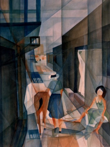 Painting titled "Rue en Grèce" by Monique Tackels, Original Artwork, Oil