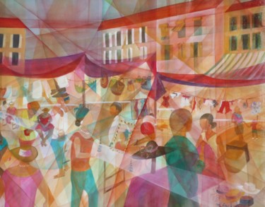 Peinture intitulée "Marché provençal" par Monique Tackels, Œuvre d'art originale, Huile