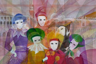 Peinture intitulée "masques - Palais de…" par Monique Tackels, Œuvre d'art originale, Huile