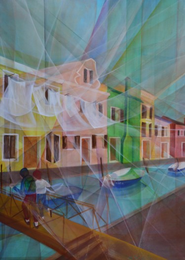 Painting titled "Burano" by Monique Tackels, Original Artwork, Oil