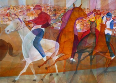 Painting titled "Sienne, la Palio" by Monique Tackels, Original Artwork, Oil