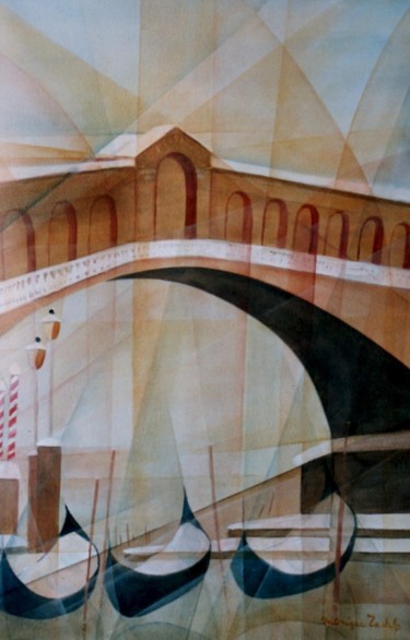 Peinture intitulée "Venise, le Rialto s…" par Monique Tackels, Œuvre d'art originale, Huile