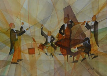 Peinture intitulée "orchestre et piano…" par Monique Tackels, Œuvre d'art originale, Huile