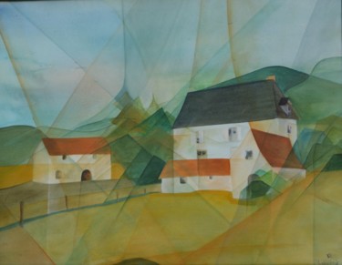 Peinture intitulée "vieille demeure en…" par Monique Tackels, Œuvre d'art originale, Huile