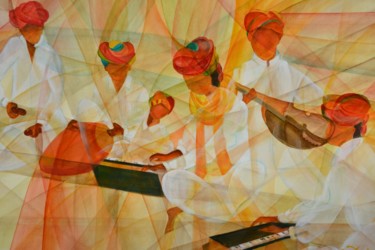 Peinture intitulée "Musique au Rajasthon" par Monique Tackels, Œuvre d'art originale, Huile