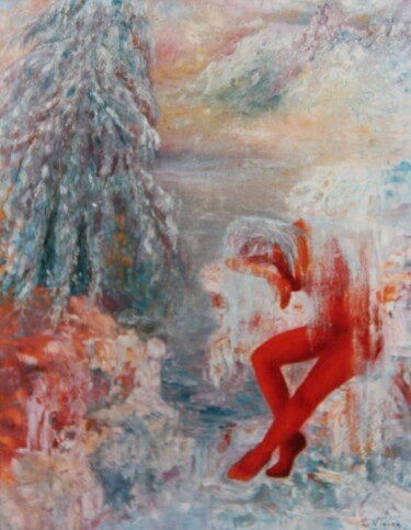 Painting titled "L'Hiver" by Monique Vivian, Original Artwork, Oil