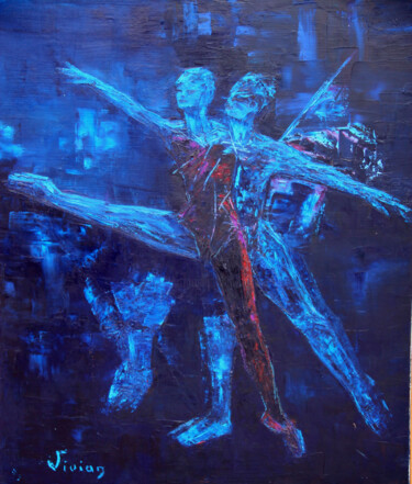 Peinture intitulée "Ballet - Couple de…" par Monique Vivian, Œuvre d'art originale, Huile
