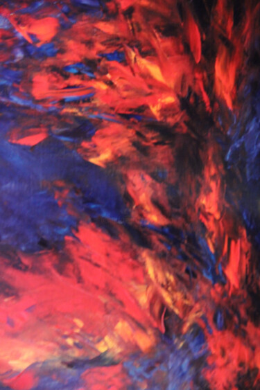 Painting titled "Volcan en Eruption" by Monique Vivian, Original Artwork, Oil