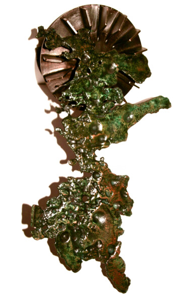 Sculpture titled "Divinité Inca" by Monique Vivian, Original Artwork, Metals