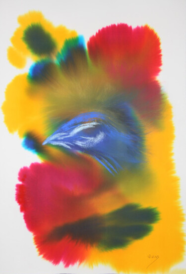 Peinture intitulée "Mon Oiseau Exotique" par Monique Vivian, Œuvre d'art originale, Pastel