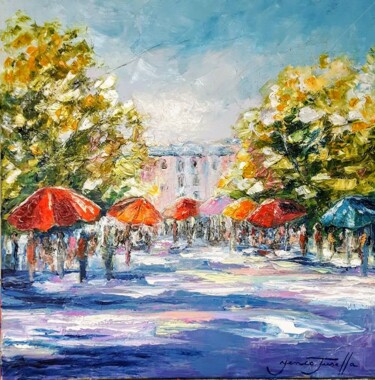 Painting titled "Les parasols" by Monique Yenco Fusella, Original Artwork, Oil
