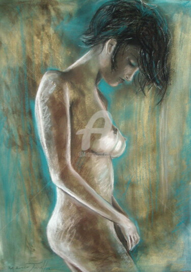 Рисунок под названием "nu bleu" - Monique Yenco Fusella, Подлинное произведение искусства, Пастель