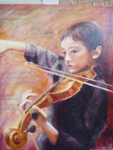 Peinture intitulée "l'enfant au violon" par Monique Yenco Fusella, Œuvre d'art originale