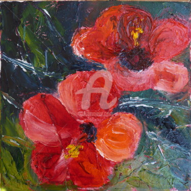 Painting titled "HIBISCUS" by Monique Yenco Fusella, Original Artwork, Oil