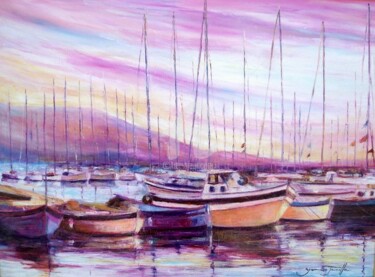 Peinture intitulée "AU PORT D'AJACCIO" par Monique Yenco Fusella, Œuvre d'art originale, Huile