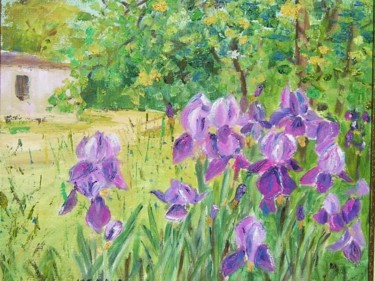 Peinture intitulée "Jardin d'iris" par Monique Blons Baudouin, Œuvre d'art originale