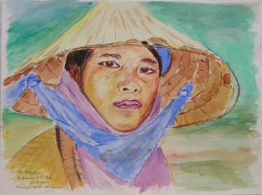 Peinture intitulée "Jeune vietnamienne" par Monique Blons Baudouin, Œuvre d'art originale