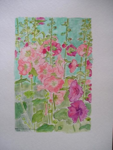 Peinture intitulée "roses trémières" par Monique Blons Baudouin, Œuvre d'art originale