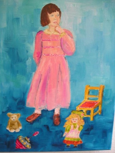 Painting titled "petite fille aux jo…" by Monique Blons Baudouin, Original Artwork