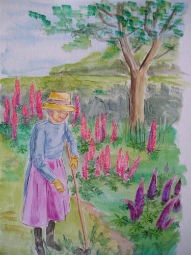 Peinture intitulée "La jardinière et le…" par Monique Blons Baudouin, Œuvre d'art originale