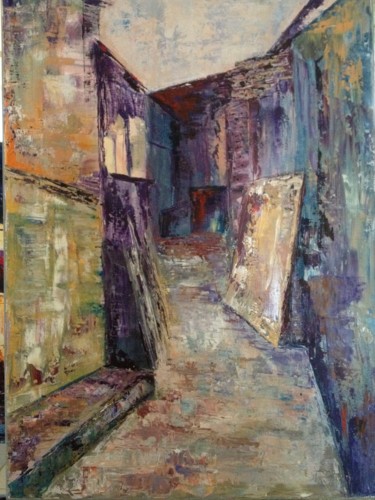 Painting titled "Ruelle abandonnée" by Monique Burtey, Original Artwork, Oil