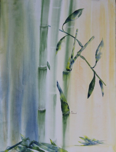 Pintura titulada "Bambou "Zen attitud…" por Durand Monique, Obra de arte original, Acuarela