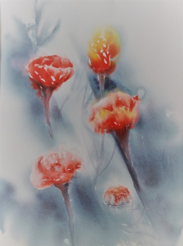Painting titled "Paisible n°3" by Durand Monique, Original Artwork, Watercolor