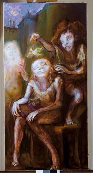 Peinture intitulée "loiseau-ira-au-ciel…" par André Helluin, Œuvre d'art originale, Huile