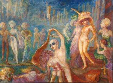 Malarstwo zatytułowany „Défilé de mode près…” autorstwa André Helluin, Oryginalna praca, Olej