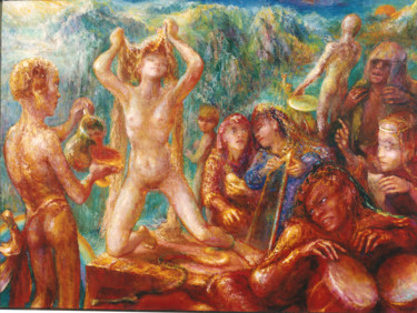 Malerei mit dem Titel "La danse de Salomé" von André Helluin, Original-Kunstwerk, Öl