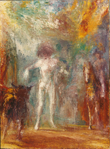 Painting titled "Face à face dans l'…" by André Helluin, Original Artwork, Oil