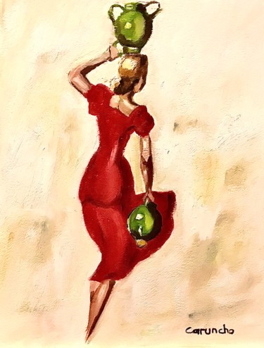 Painting titled "Mujer con botijos" by Mónica Caruncho Fontela, Original Artwork, Oil