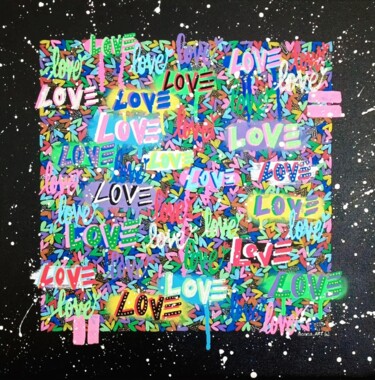 「Love Graff」というタイトルの絵画 Monna Artによって, オリジナルのアートワーク, スプレー式塗料 ウッドストレッチャーフレームにマウント