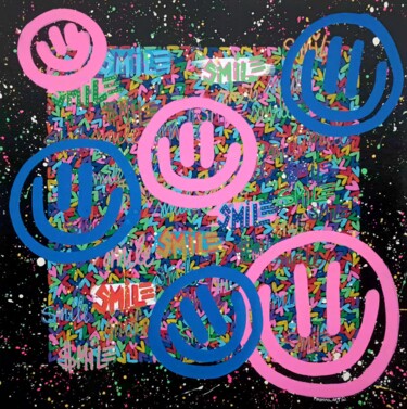 Malarstwo zatytułowany „Love Smiley” autorstwa Monna Art, Oryginalna praca, Farba w spray'u Zamontowany na Drewniana rama no…