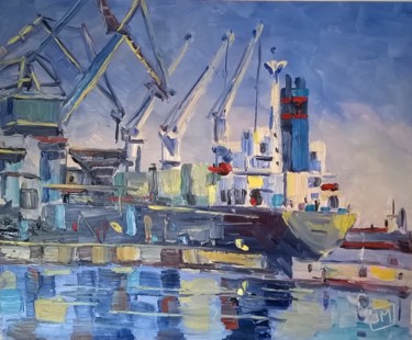 「LE PORT DE COMMERCE…」というタイトルの絵画 Joël Monnierによって, オリジナルのアートワーク, オイル