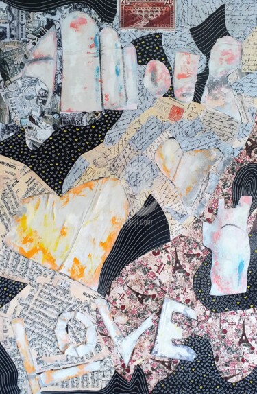 Collages titulada "AMOUR" por Mirolyn, Obra de arte original, Textiles