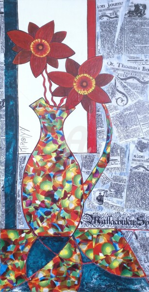 Collagen mit dem Titel "Nouvelles fleurs" von Mirolyn, Original-Kunstwerk, Collagen