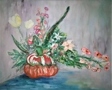 Peinture intitulée "bouquet au giraumon…" par Monro, Œuvre d'art originale, Autre