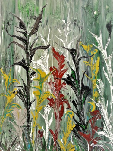 Peinture intitulée "des herbes pas si f…" par Monro, Œuvre d'art originale, Acrylique