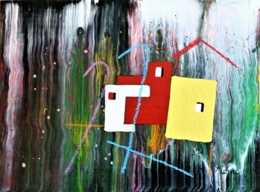 Peinture intitulée "le village dans la…" par Monro, Œuvre d'art originale, Acrylique