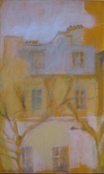 Painting titled "La façade jaune 1" by Montamets, Original Artwork, Acrylic
