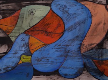 Pintura titulada "insinuacion azul en…" por Rona Monte, Obra de arte original